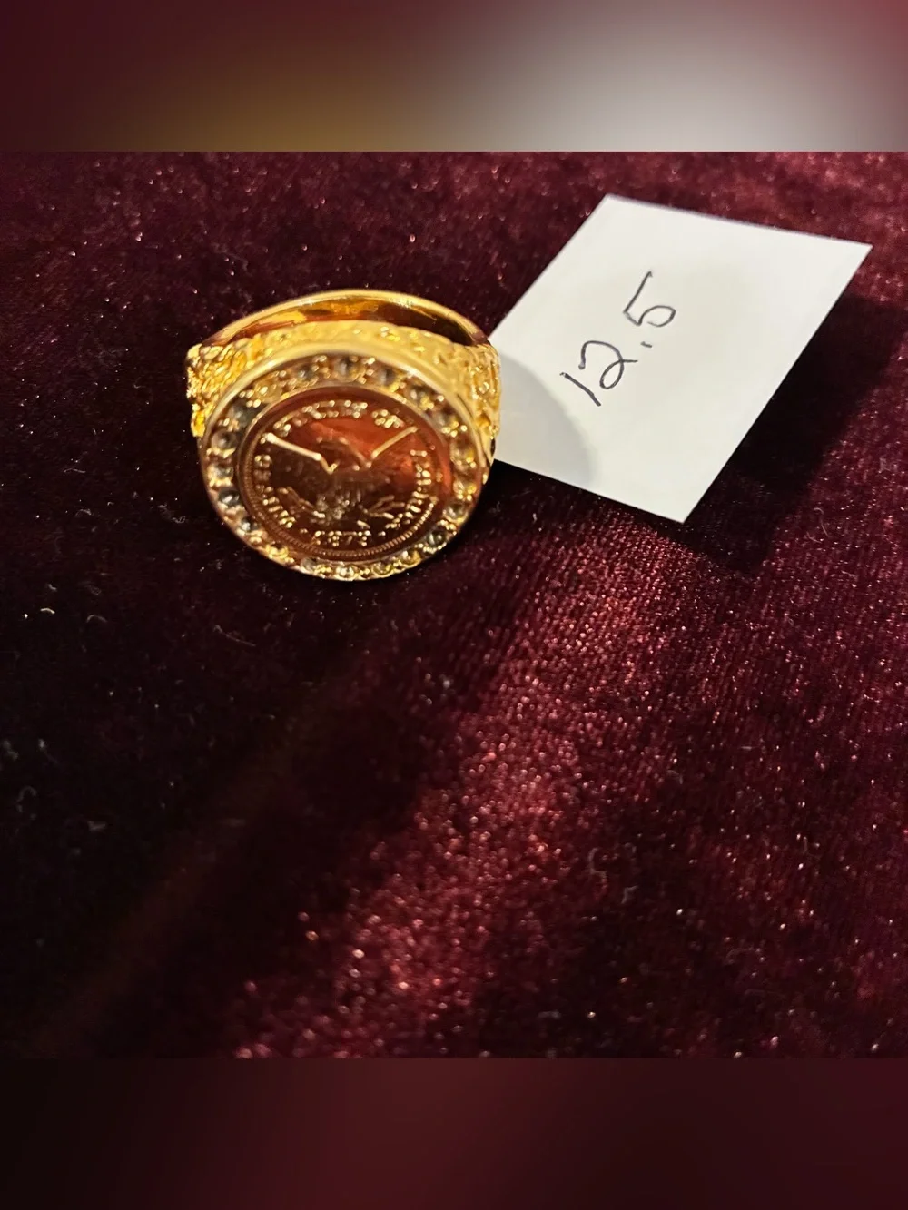 Gold-Tone Eagle Coin Statement Ring - Mens Accessories Size 12.5